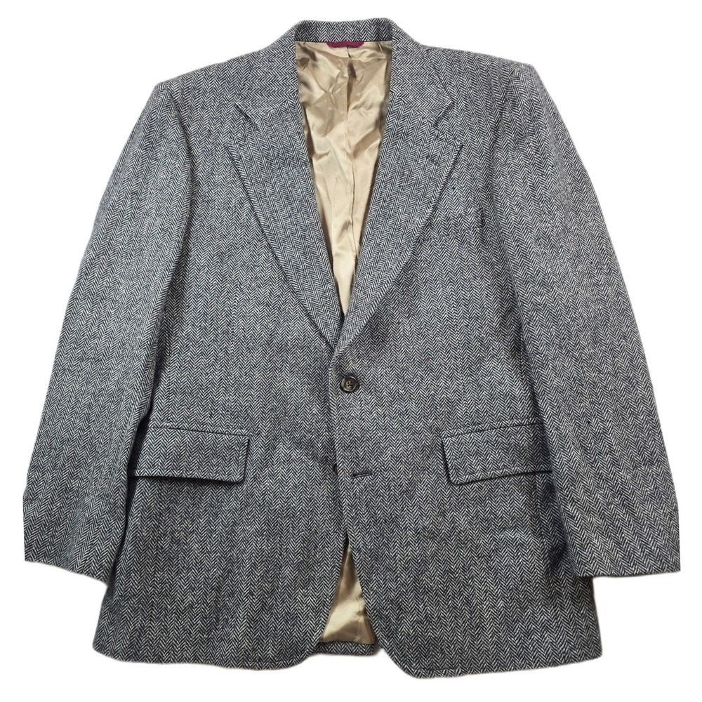 Vintage JoS A Bank Tweed Sport Coat Mens 41R 40 Grey Wool Herringbone Blazer USA
